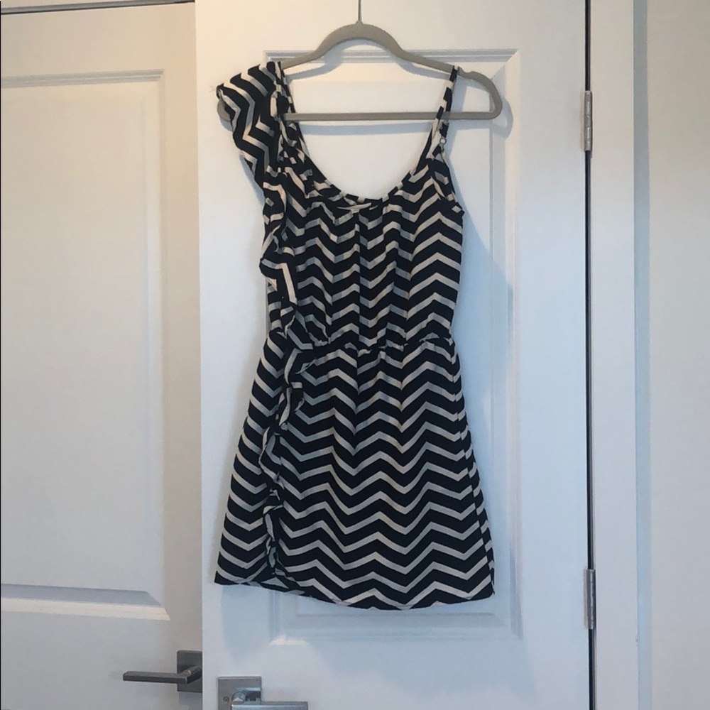 striped dress with ruffle detail